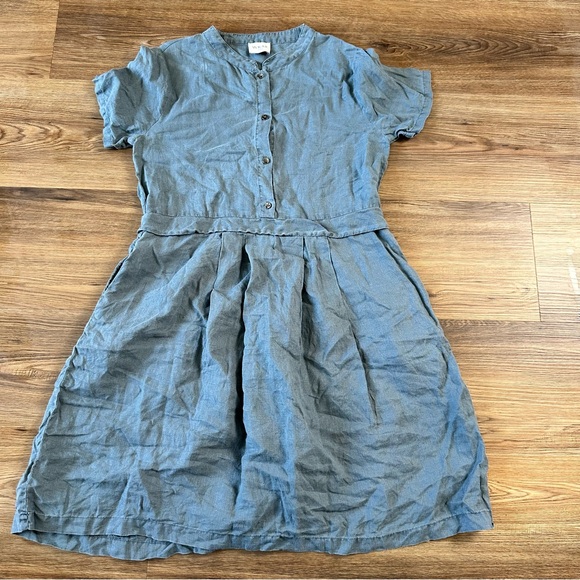 Wrap London Linen Shirt Dress Button Knee Coastal Pockets Casual Blue Womens 10 - Picture 11 of 14